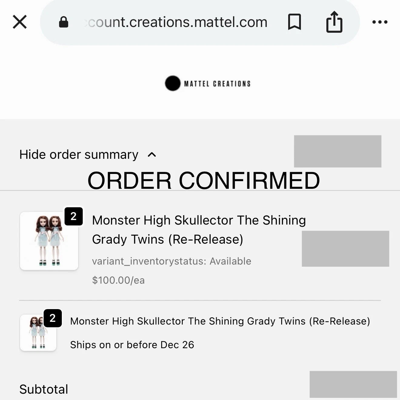 *Presale - Monster High Skullector 2025 The Shining Grady Twins 45th Anniversary